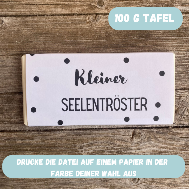 Kleiner Seelentröster, Verpackung für Schokolade 100 g & 200 g Tafeln - Digitaler Download - PDF