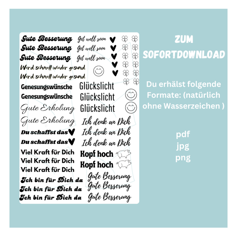 Kerzentattoo Vorlage Gute Besserung, Genesungswünsche- für Stabkerzen - DIY Druckvorlage - Download