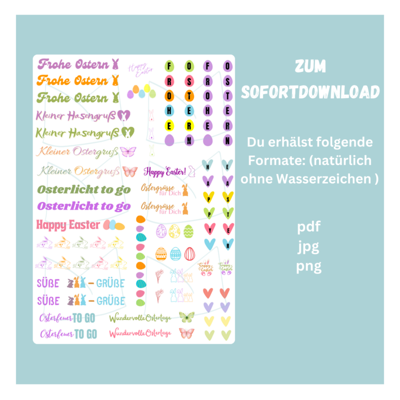 Kerzentattoo Vorlage - Frohe Ostern, bunt, mit Osterhasen & Ostergrüßen - DIY Druckvorlage - Download