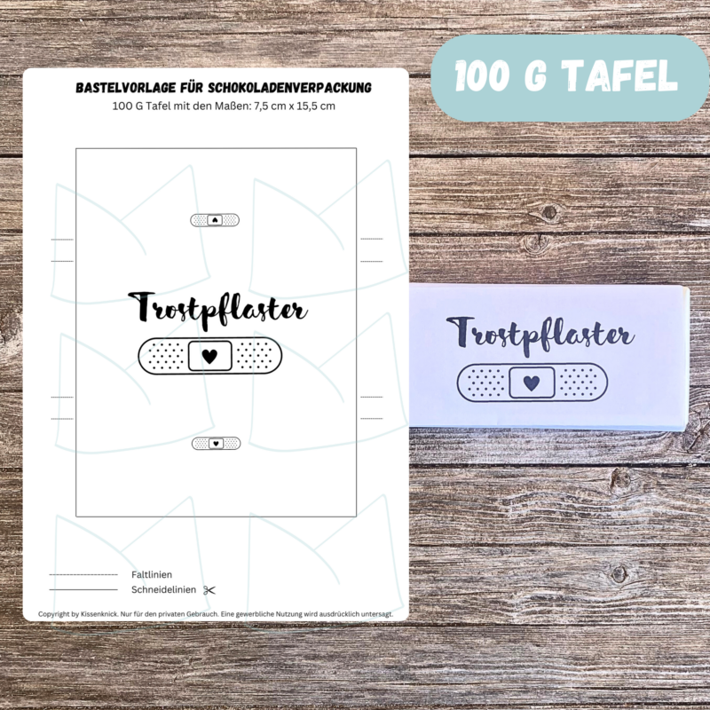 Trostpflaster, Schokoladenbanderole, Verpackung für Schokolade 100 g & 200 g Tafeln - Digitaler Download - PDF