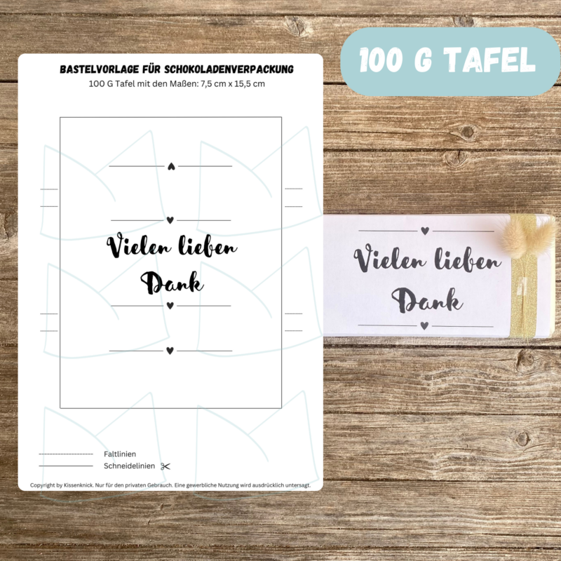 Vielen Dank, Schokoladenbanderole, Verpackung für Schokolade 100 g & 200 g Tafeln - Digitaler Download - PDF