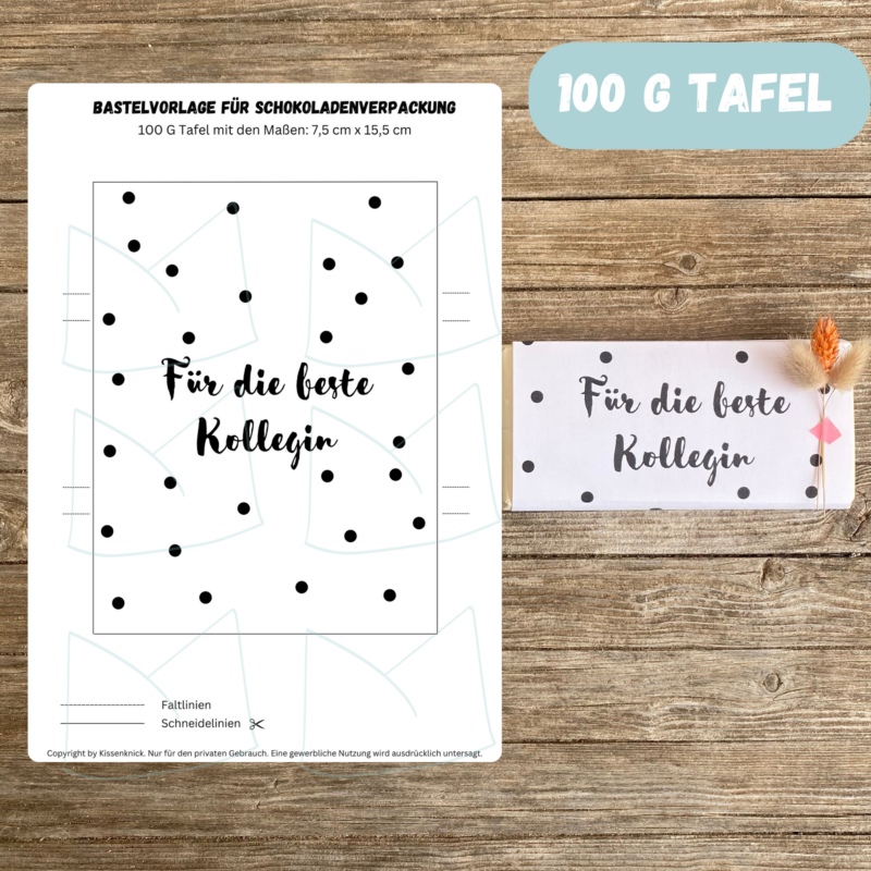 Für die beste Kollegin - Schokoladenbanderole, Verpackung für Schokolade 100 g & 200 g Tafeln - Digitaler Download - PDF