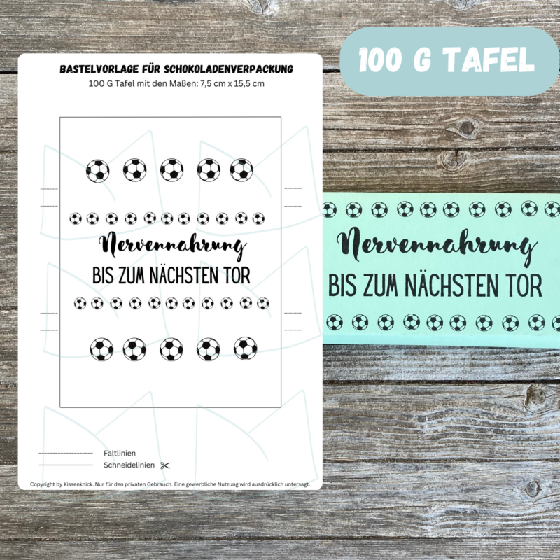 Fussball Nervennahrung - Schokoladenbanderole, Verpackung für Schokolade 100 g & 200 g Tafeln - Digitaler Download - PDF