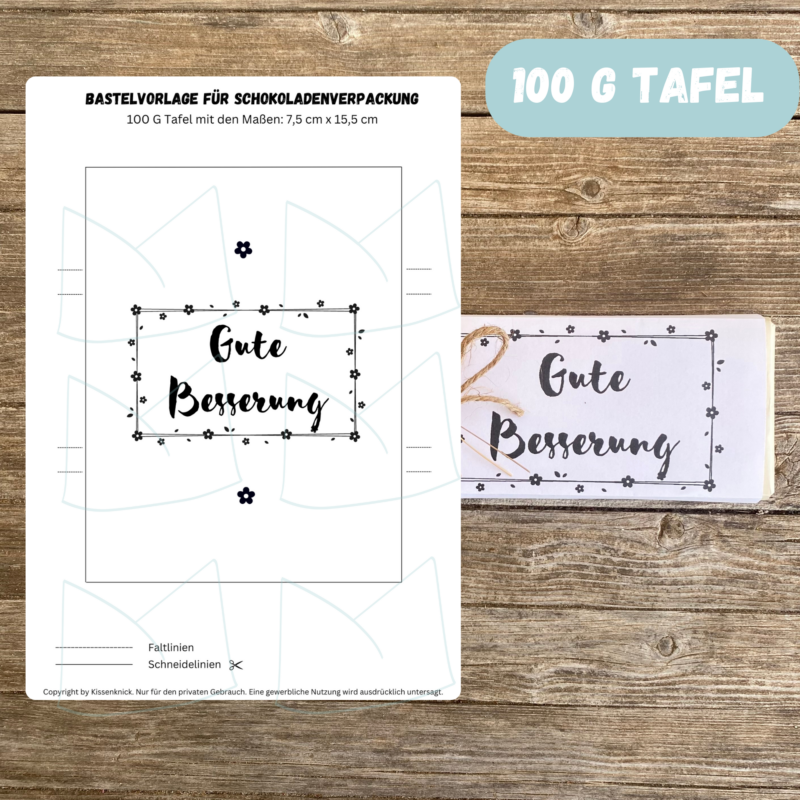 Gute Besserung - Schokoladenbanderole, Verpackung für Schokolade 100 g & 200 g Tafeln - Digitaler Download - PDF