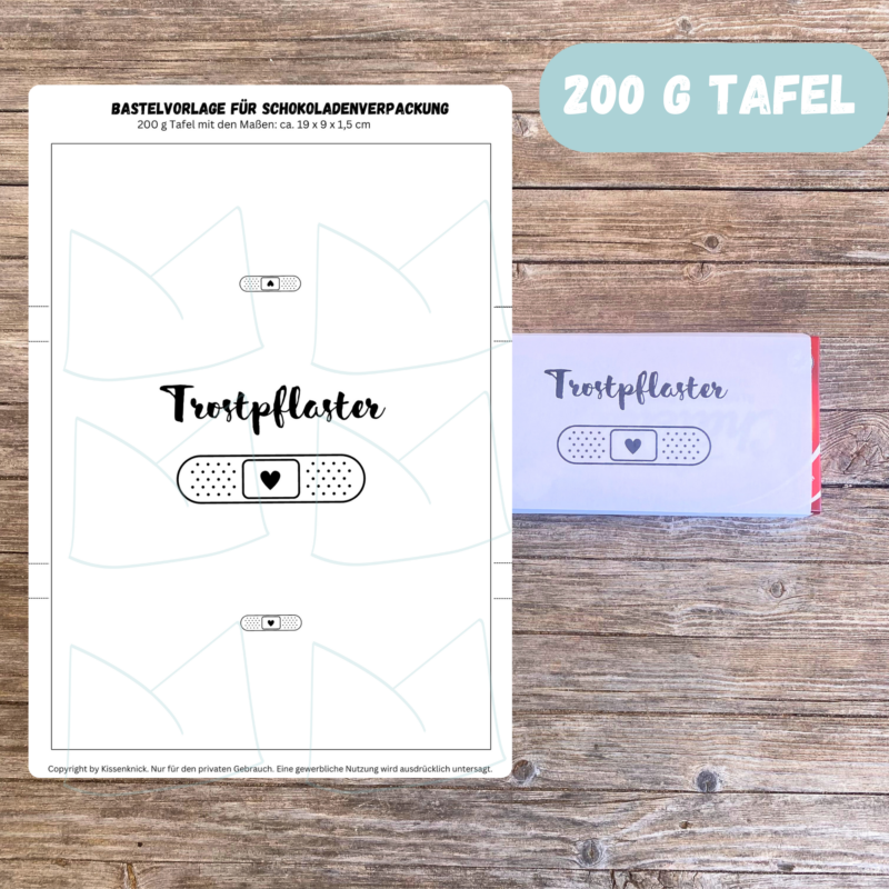 Trostpflaster, Schokoladenbanderole, Verpackung für Schokolade 100 g & 200 g Tafeln - Digitaler Download - PDF