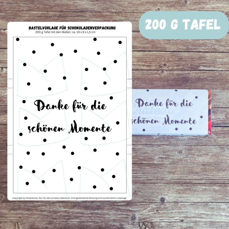 Danke für die schönen Momente - Schokoladenbanderole, Verpackung für Schokolade 100 g & 200 g Tafeln - Digitaler Download - PDF