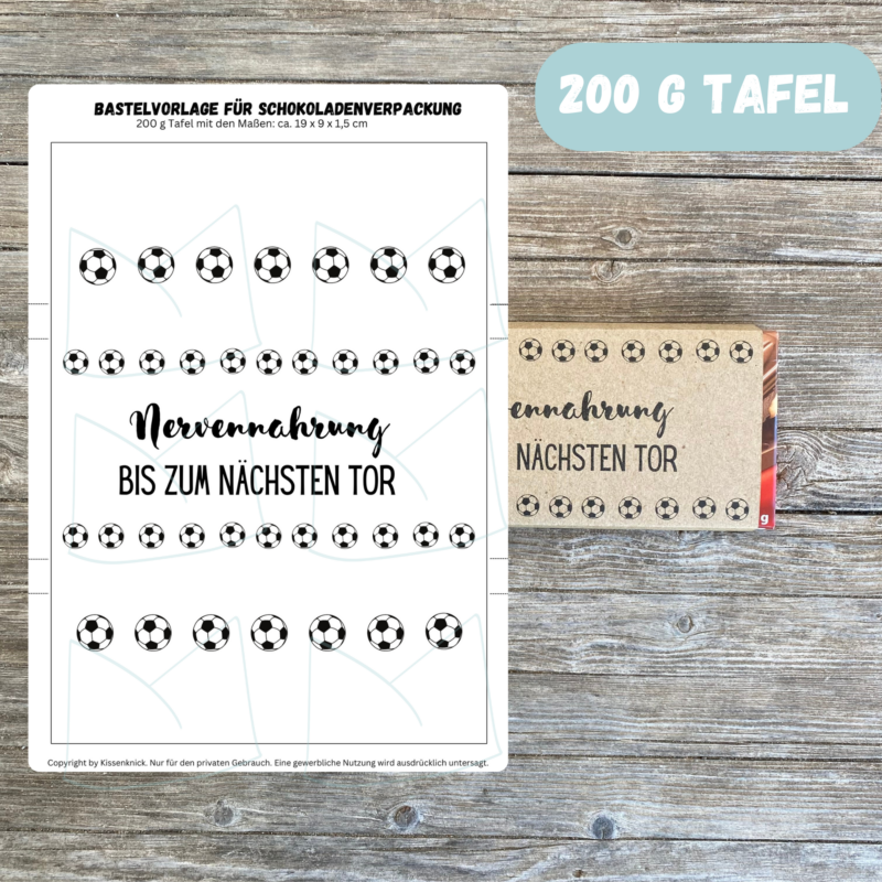 Fussball Nervennahrung - Schokoladenbanderole, Verpackung für Schokolade 100 g & 200 g Tafeln - Digitaler Download - PDF