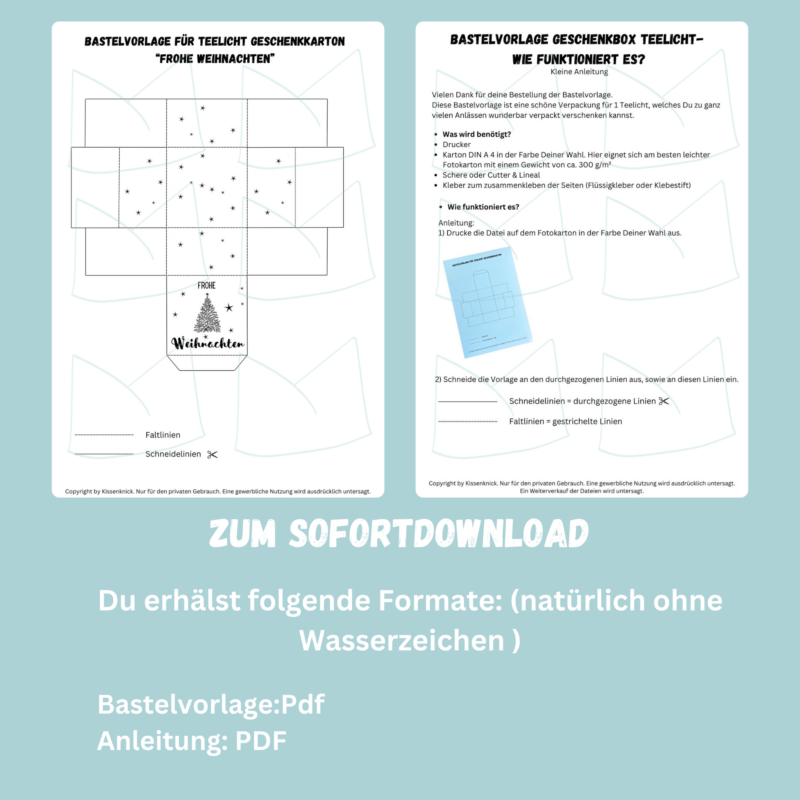 Geschenkkarton/ Verpackung für Teelichter, Frohe Weihnachten - Bastelvorlage zum selber basteln - Download