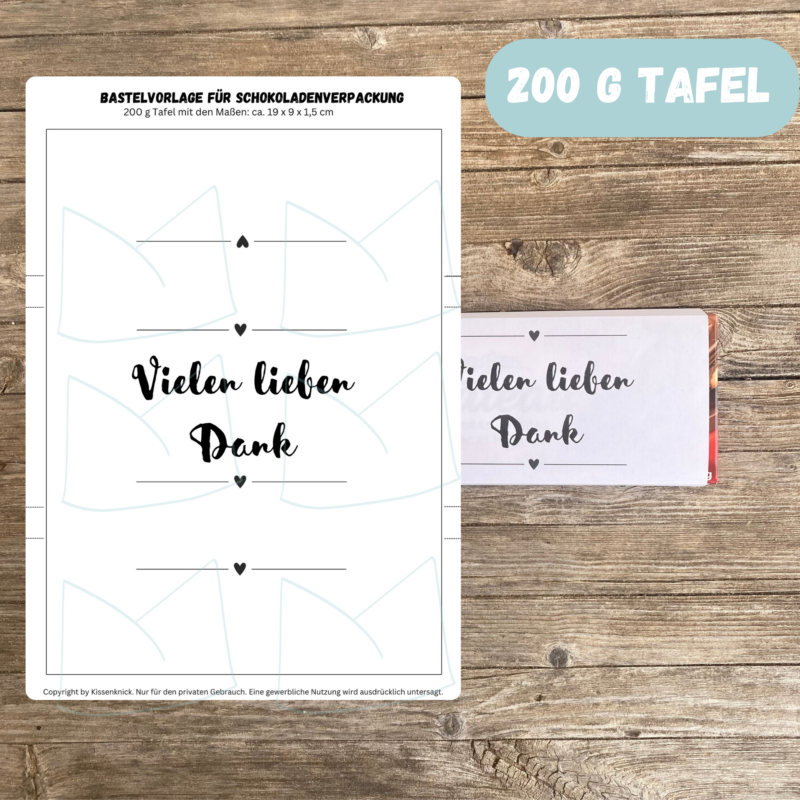 Vielen Dank, Schokoladenbanderole, Verpackung für Schokolade 100 g & 200 g Tafeln - Digitaler Download - PDF