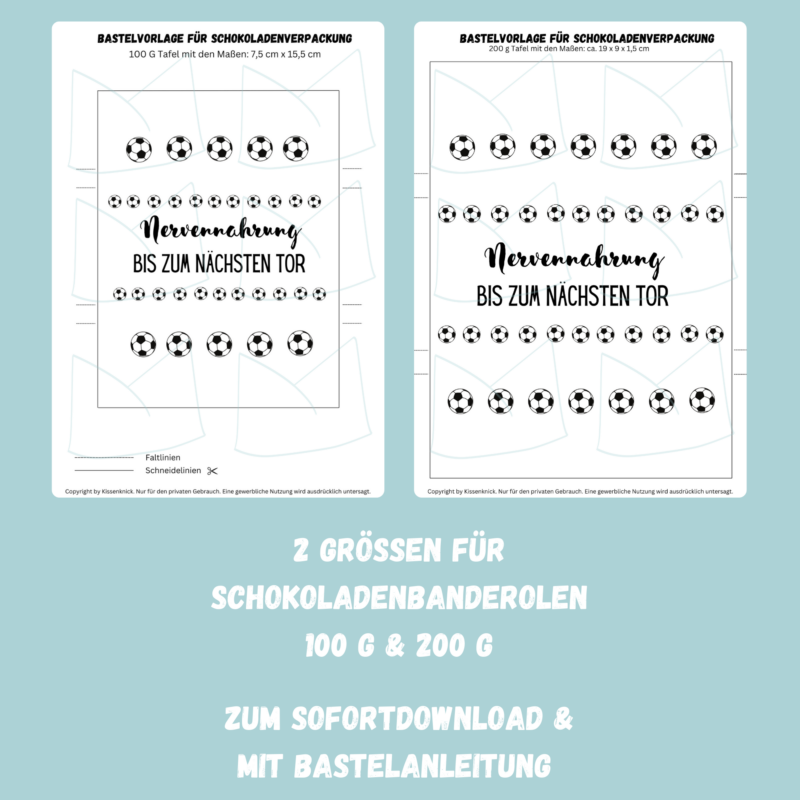 Fussball Nervennahrung - Schokoladenbanderole, Verpackung für Schokolade 100 g & 200 g Tafeln - Digitaler Download - PDF