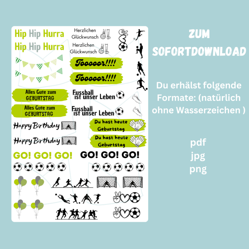 Kerzentattoo Vorlage Geburtstag Fussballfan, Fussball - für Stabkerzen - DIY Druckvorlage - Download