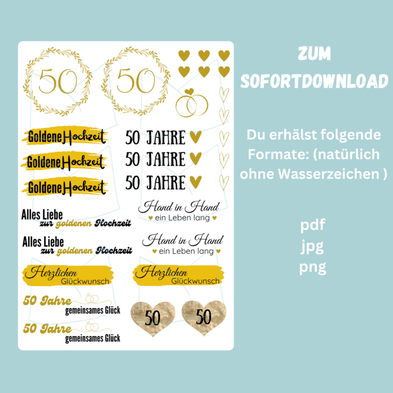 Kerzentattoo Vorlage zur goldenen Hochzeit - für Stabkerzen & Blockkerzen - DIY Druckvorlage - Download