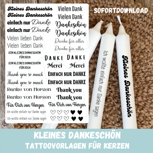 Kerzentattoo Vorlage Kleines Dankeschön, Danke sagen - für Kerzen - DIY Druckvorlage - Download