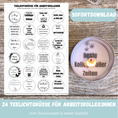 aTeelicht mit Botschaft für Arbeitskolleg:innen - Bastelvorlage, Digitaler Download