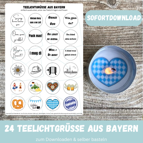 Teelicht mit Botschaft aus Bayern - Bastelvorlage, Digitaler Download