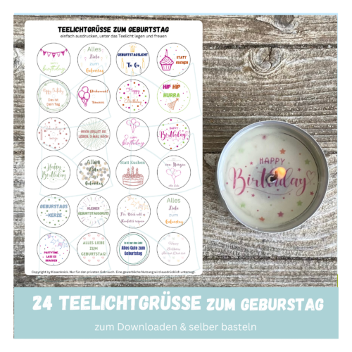 Teelicht mit Botschaft zum Geburtstag, Geburtstagsgrüsse - Bastelvorlage, Digitaler Download