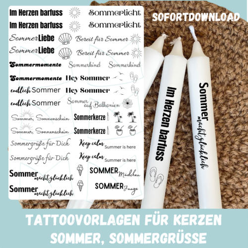 Kerzentattoo Vorlage - Sommer, sommerliche Dekokerzen - DIY - Download