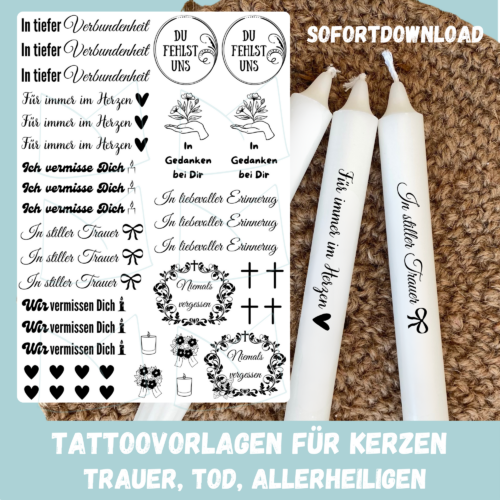 Kerzentattoo Vorlage Trauer, Tod, Verlust - Druckvorlage zum selber basteln - Download