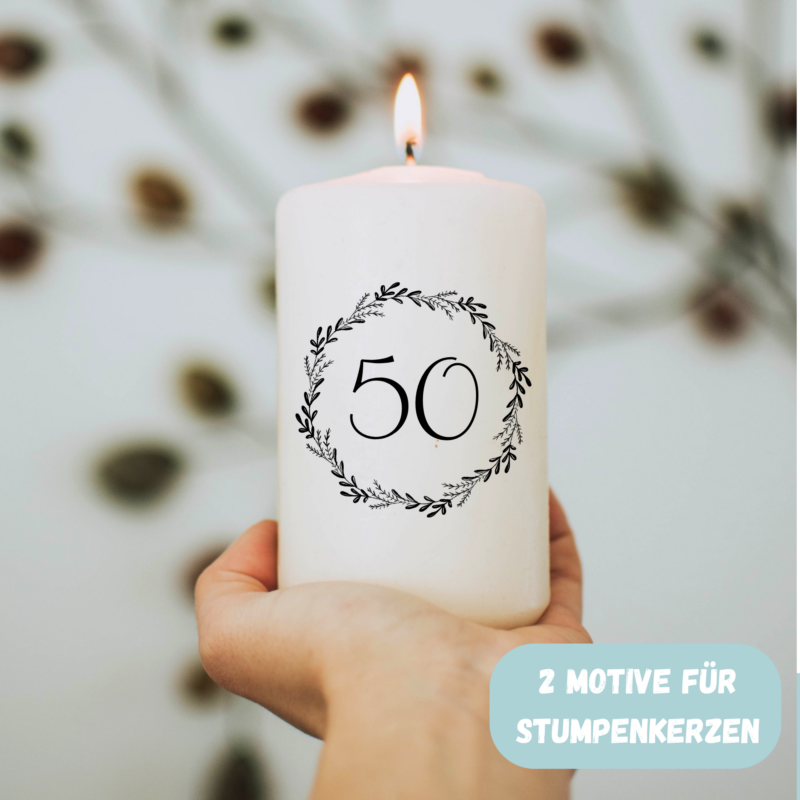 Kerzentattoo Vorlage - 50. Geburtstag, runder Geburtstag - für Stab- & Blockkerzen - DIY Druckvorlage - Download