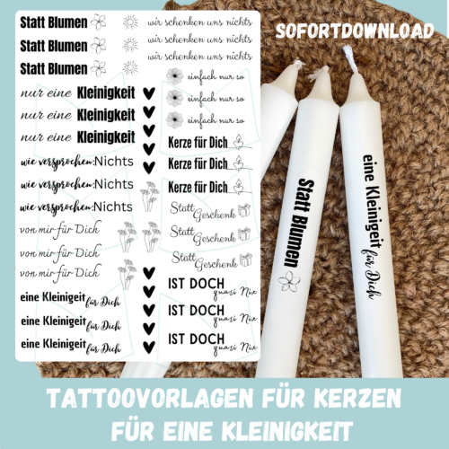 Kerzentattoo Vorlage - Statt Blumen, Kleinigkeit, Wir schenken uns Nichts - DIY - Download