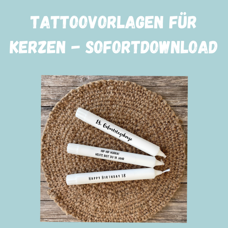 Kerzentattoo Vorlage - 18. Geburtstag, Volljährig - DIY Druckvorlage - Download