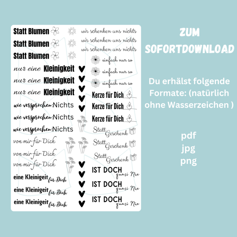 Kerzentattoo Vorlage - Statt Blumen, Kleinigkeit, Wir schenken uns Nichts - DIY - Download