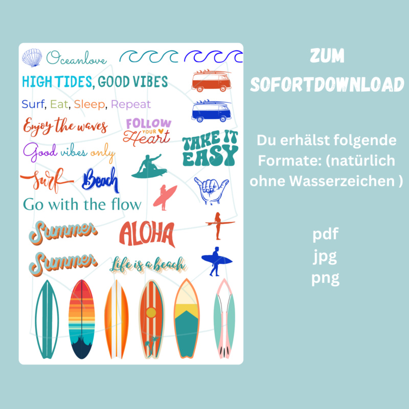 Kerzentattoo Vorlage - Surf Vibes, Surfen, Surfbretter - DIY - Download